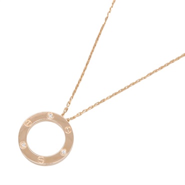 CARTIER Love Circle Necklace 3PD Diamond 18KPG Pink Rose Gold Used women