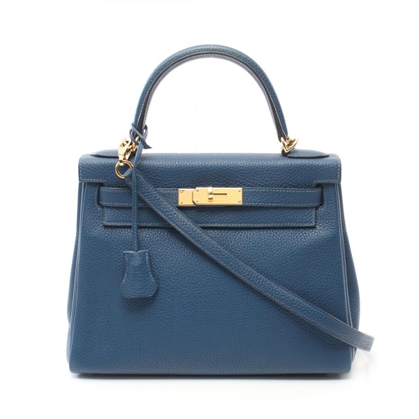 HERMES Kelly 28 2way shoulder Hand bag D Taurillon Clemence Blue saphir Used GHW