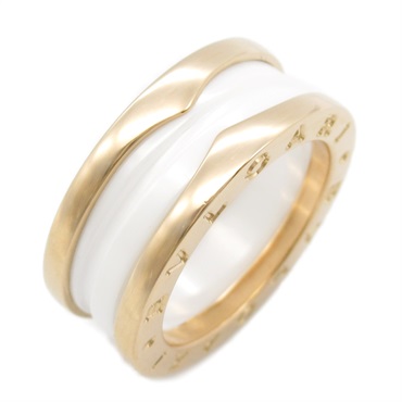 BVLGARI B-zero 1 ceramic Ring 18KPG Pink Rose Gold White Used US size 5.5 #51
