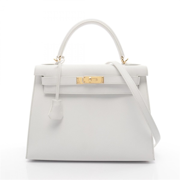 HERMES Kelly 28 2way shoulder Hand bag L Epsom White Used GHW