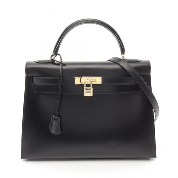 HERMES Kelly 32 2way shoulder Hand bag B Box calf leather Black Used GHW