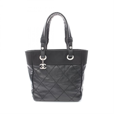 CHANEL Paris Biarritz PM Tote Bag A34208 PVC leather Black Used Women