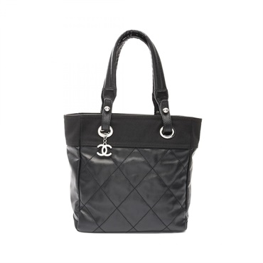 CHANEL Paris Biarritz PM Tote Bag A34208 PVC leather Black Used Women