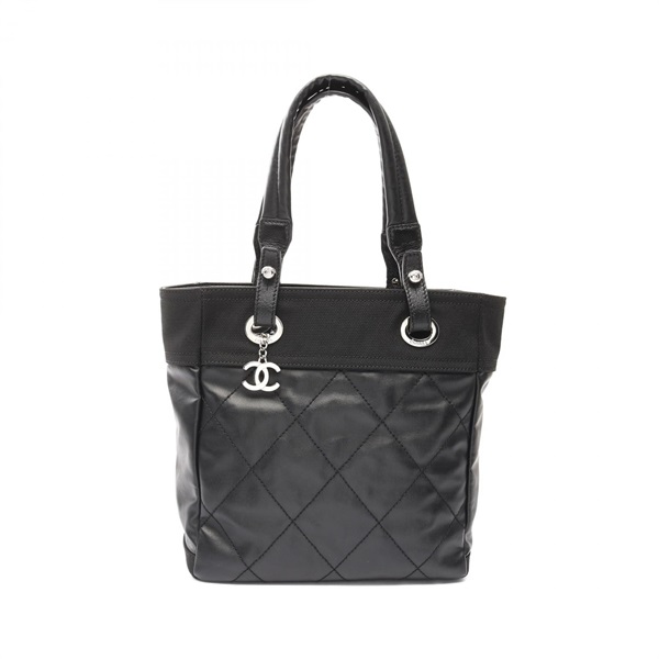 CHANEL Paris Biarritz PM Tote Bag A34208 PVC leather Black Used Women
