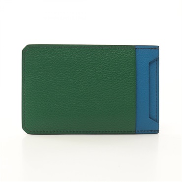 HERMES City 4CC Card Case holder D Swift leather Black blue Bamboo Used