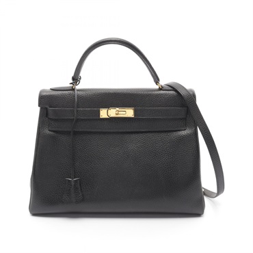 HERMES Kelly 32 2way shoulder Hand bag V Ardennes leather Black Used GHW