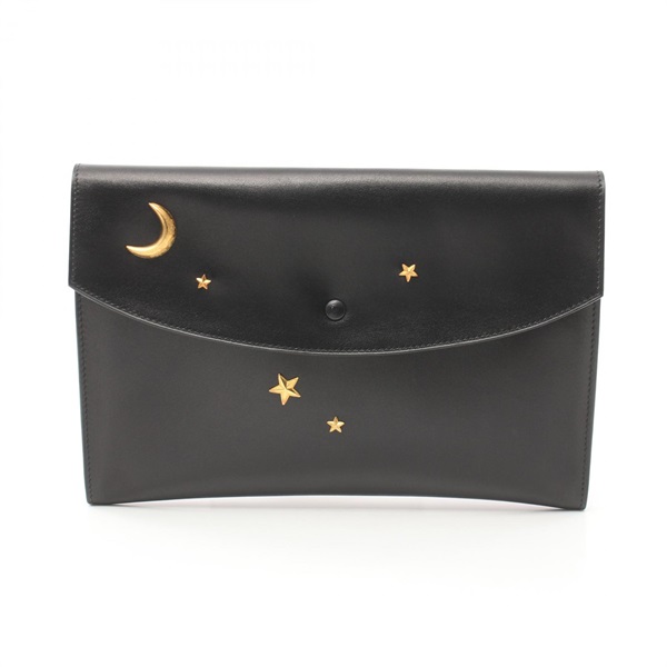 HERMES business clutch bag Box calf leather GHW Noir Black Used Women