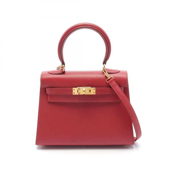 HERMES Mini Kelly 20 Shoulder Hand bag Courchevel Leather GHW Rouge vif Red Used