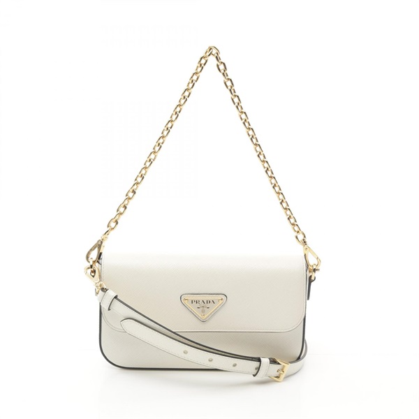 PRADA SAFFIANO LUX Hand chain shoulder bag 1BD356 Saffiano leather White Used