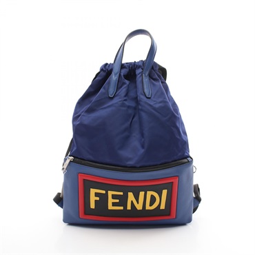 FENDI Logo Rucksack Backpack 7VZ034 Nylon leather Blue Used mens