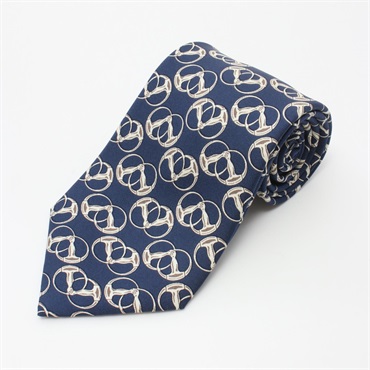 HERMES Tie silk Navy Beige Multicolor Used mens