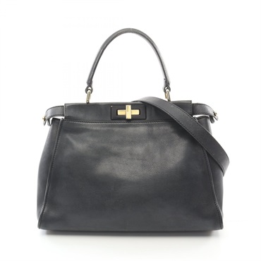 FENDI Peekaboo regular 2way Handbag 8BN2903 leather Black Dark gray Used Women