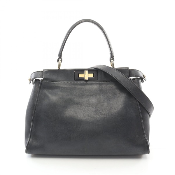 FENDI Peekaboo regular 2way Handbag 8BN2903 leather Black Dark gray Used Women