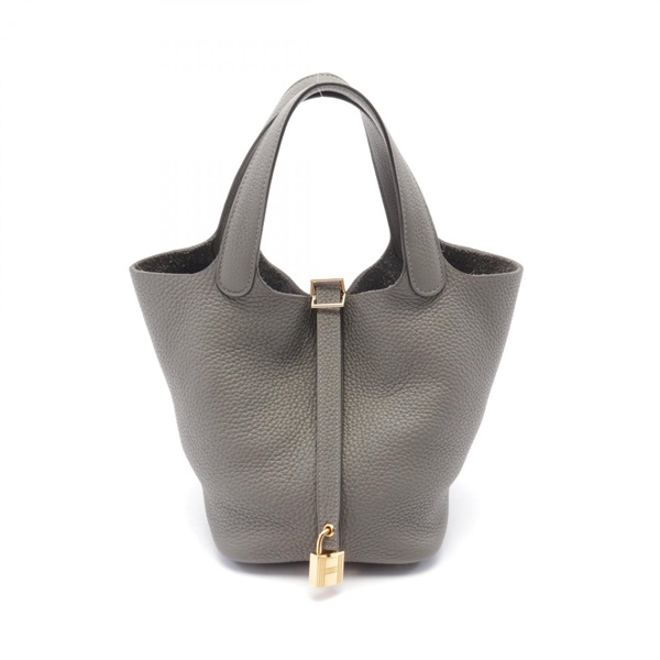 HERMES Picotin Rock PM Hand bag Taurillon Clemence GHW Gray Gris meyer Used