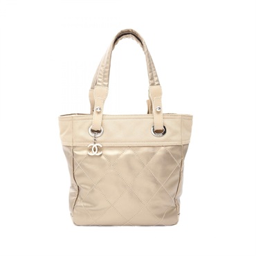 CHANEL Paris Biarritz PM Tote Bag A34208 PVC leather Gold Used Women