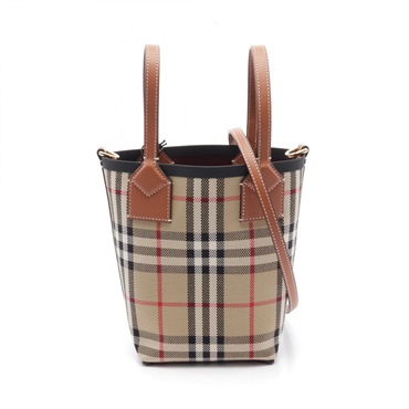 BURBERRY Mini London Shoulder Tote Bag 80704611 canvas leather Beige Brown NEW