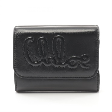 Chloe C Small Trifold Wallet purse CHC24WP448O16001 Shiny leather Black NEW