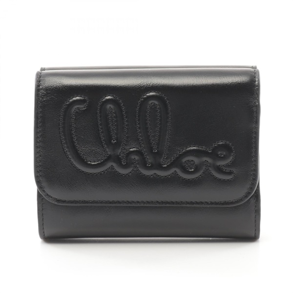 Chloe C Small Trifold Wallet purse CHC24WP448O16001 Shiny leather Black NEW