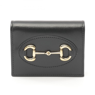 GUCCI Horsebit 1955 Bi-fold wallet 6218870YK0G1000 leather Black NEW Women GHW