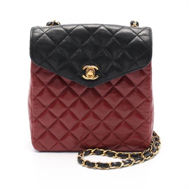 CHANEL Matelasse Chain Shoulder Bag Lamb sheep leather Black Bordeaux Used GHW
