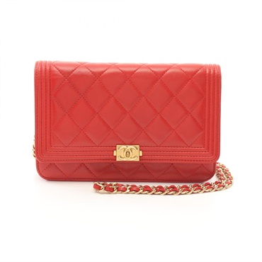 CHANEL Boy Chanel Matelasse wallet on chain Shoulder Bag A80287 leather Red Used