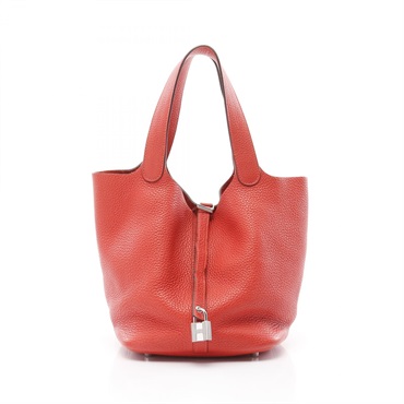 HERMES Picotin Lock MM Handbag Taurillon Clemence leather Red Used Women SHW T