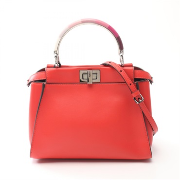 FENDI Mini Peekaboo Iconic 2way shoulder Handbag 8BN316 leather Red Used Women