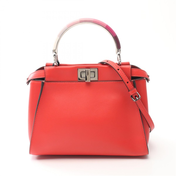 FENDI Mini Peekaboo Iconic 2way shoulder Handbag 8BN316 leather Red Used Women