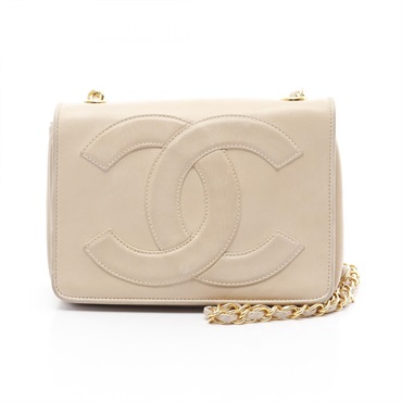 CHANEL Jumbo COCO Mark chain Shoulder Bag 0894047 Lamb leather Beige Used GHW CC