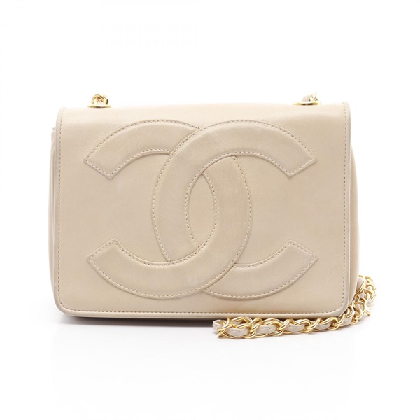 CHANEL Jumbo COCO Mark chain Shoulder Bag 0894047 Lamb leather Beige Used GHW CC