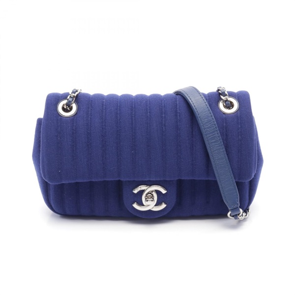 CHANEL Mademoiselle Shoulder Bag crossbody Cotton jersey Blue Used Women SHW CC