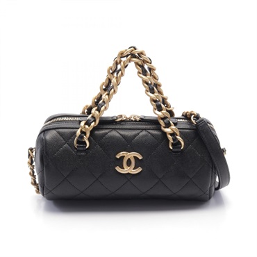 CHANEL Matelasse Bowling Bag Shoulder Bag Grained calf Black Used Women