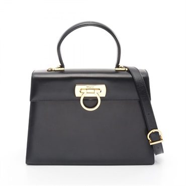 Salvatore Ferragamo Gancini 2way Shoulder Handbag 21 2181 leather Black Used GHW