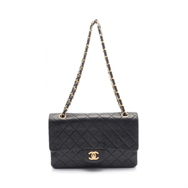 CHANEL Matelasse W flap Shoulder Bag A01112 Lambskin Black Used Women