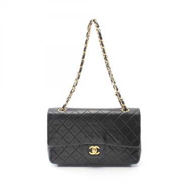 CHANEL Matelasse W flap Shoulder Bag A01112 Lambskin Black Used Women