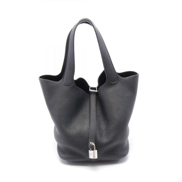 HERMES Picotin Lock PM Handbag Clemence leather Black Used Women C SHW