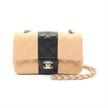 CHANEL Mini Matelasse 20 Shoulder Bag A69900 Lambskin Beige Black Used Women