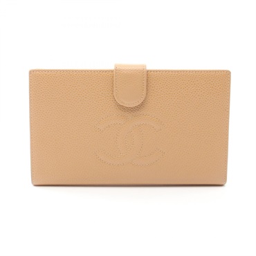 CHANEL COCO Mark Bifold purse wallet A13498 Grained calfskin Beige Used GHW CC