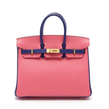 HERMES Birkin 25 Handbag Epsom leather Pink Blue Iris Rose azalee Used C GHW