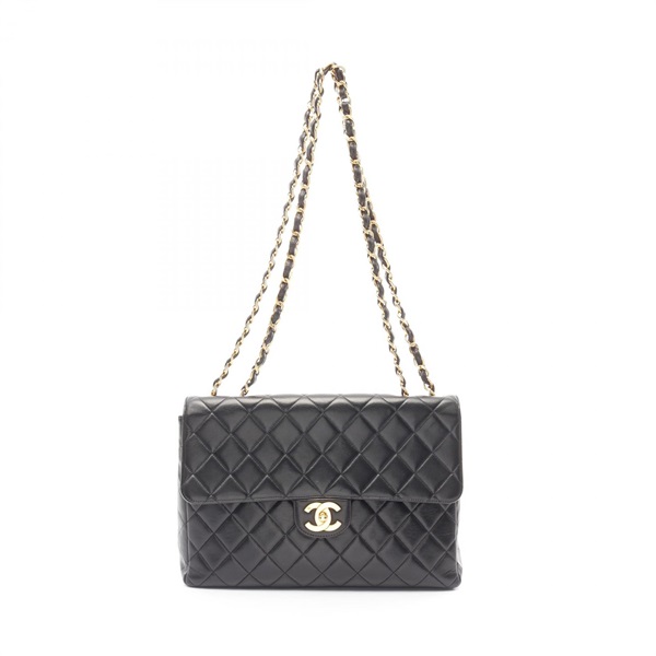 CHANEL Jumbo Matelasse 30 single flap Shoulder Bag Lambskin Black Used Women