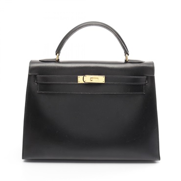 HERMES Kelly 32 Hand bag W Outside stitched Box calf leather Black Used GHW