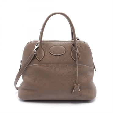 HERMES Bolide 31 shoulder Hand bag O Taurillon Clemence Etoupe Grey Used SHW