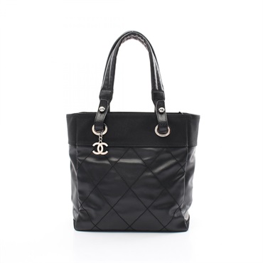 CHANEL Paris Biarritz PM Tote shoulder Bag A34208 canvas leather Black Used SHW