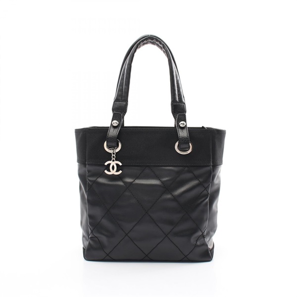 CHANEL Paris Biarritz PM Tote shoulder Bag A34208 canvas leather Black Used SHW