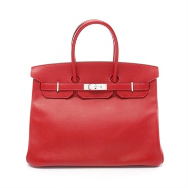 HERMES Birkin 35 Hand bag sac Q Epsom Vermillon red Used SHW