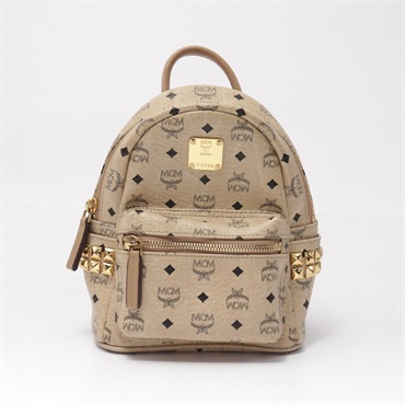 MCM STARK Visetos Rucksack Backpack MMK6AVE92IG001 canvas leather Beige Used