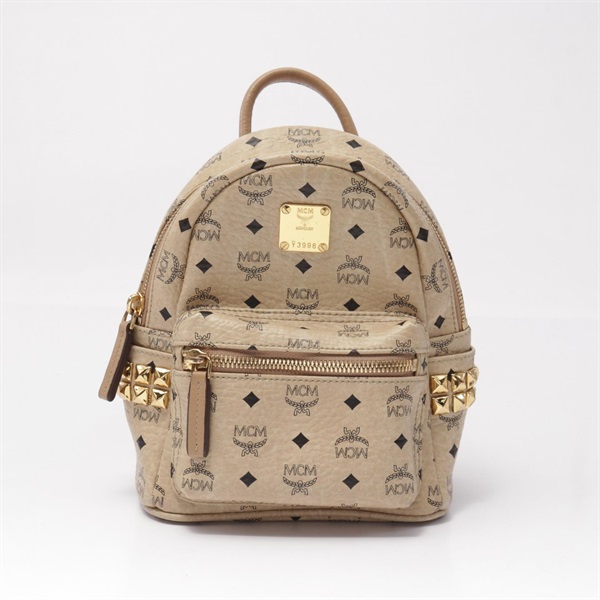 MCM STARK Visetos Rucksack Backpack MMK6AVE92IG001 canvas leather Beige Used