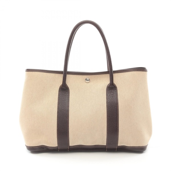 HERMES Garden party PM Tote Bag Toile H canvas leather Beige Marron Used Women H