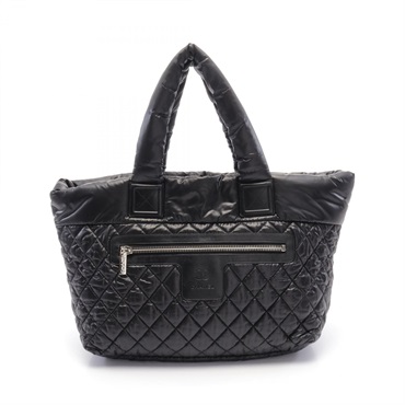 CHANEL Coco Cocoon MM Tote Bag A48611 Nylon leather Black Used Women