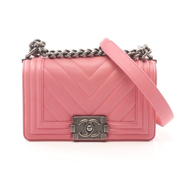CHANEL Boy Chanel Small Chevron Shoulder Bag A67085 leather Pink Used Women CC